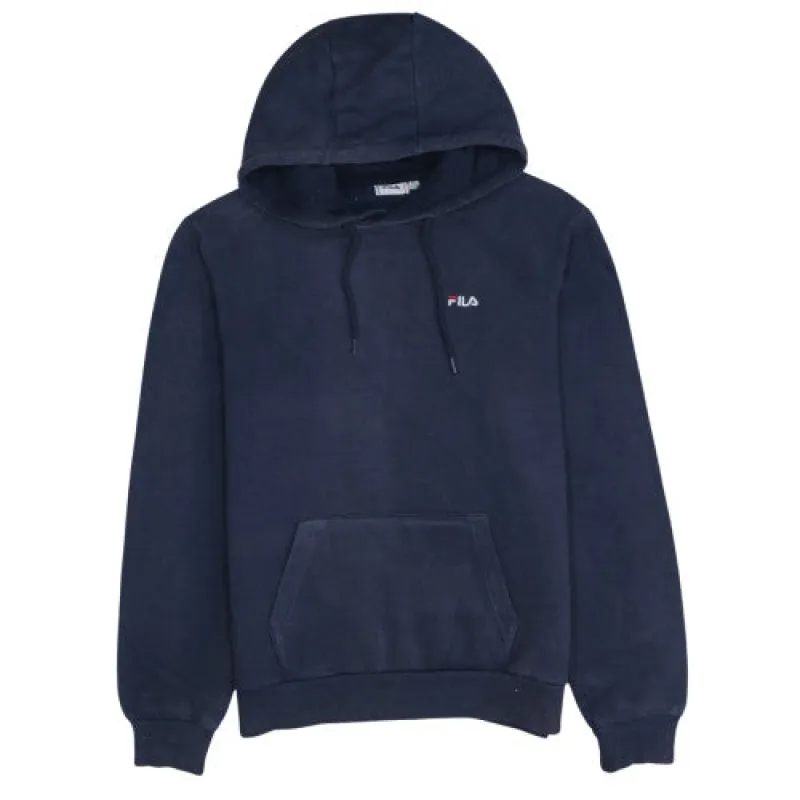 Fila Navy Blue Hoodie Men's XSmall Embroidered Chest Logo Front Pocket Pullover Sweatshirt sold by Vintage Club