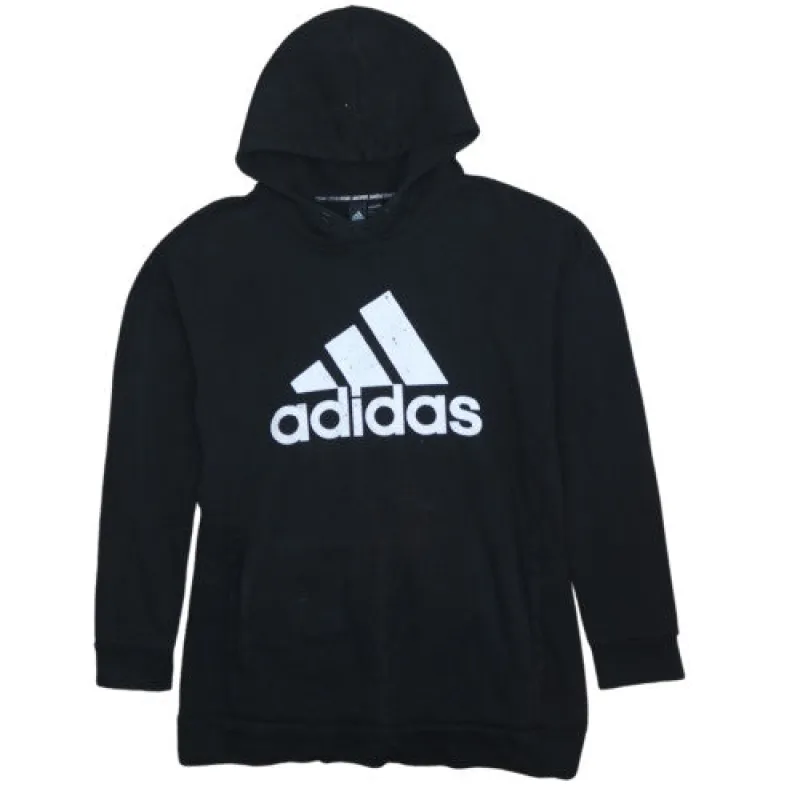 Adidas Black Hoodie Women’s Small Printed Logo Kangaroo Pocket Pullover Sweatshirt made by Adidas