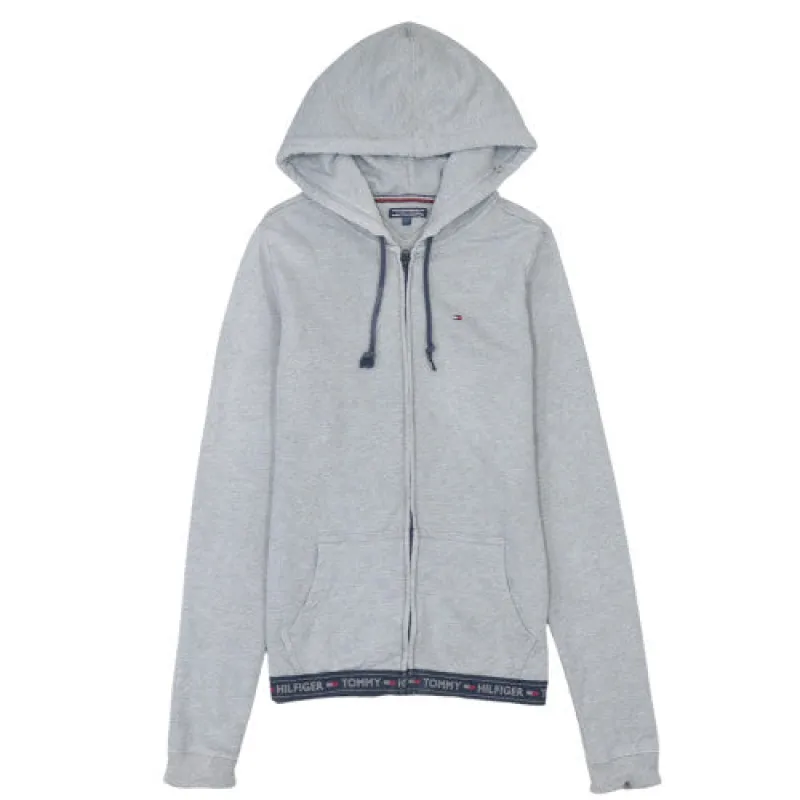 Tommy Hilfiger Light Grey Zip Hoodie Men's Small Embroidered Flag Logo Branded Hem Sweatshirt made by Tommy Hilfiger