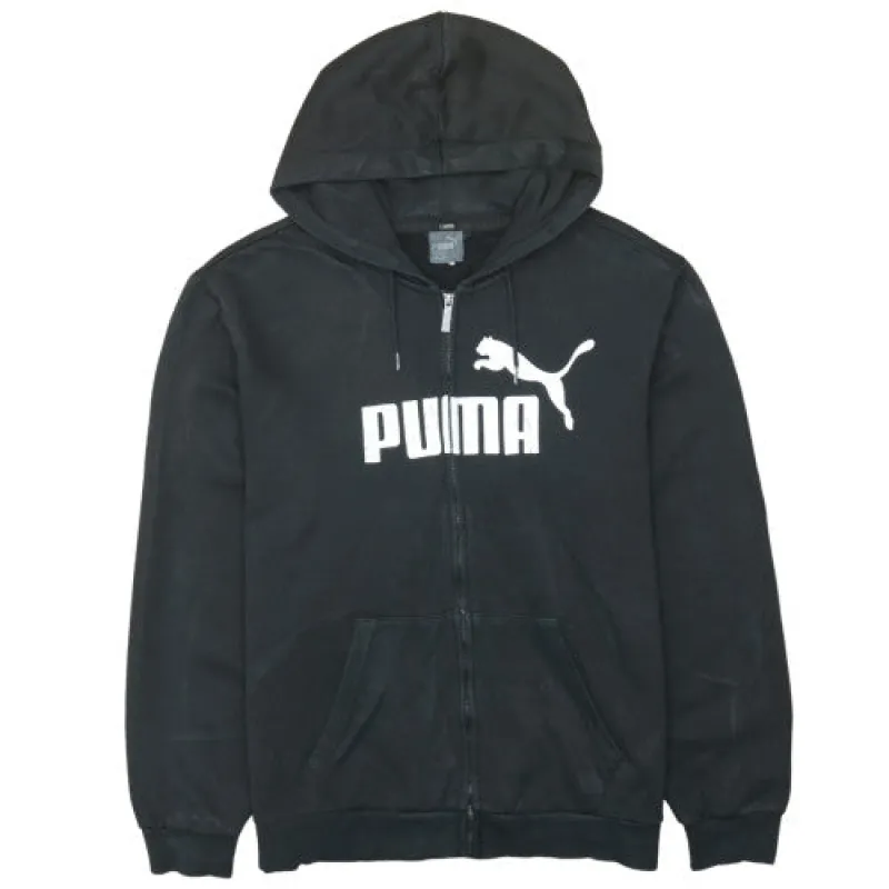 Puma Black Full Zip Hoodie Men's Large Printed Logo Kangaroo Pockets Casual Sweatshirt sold by Vintage Club