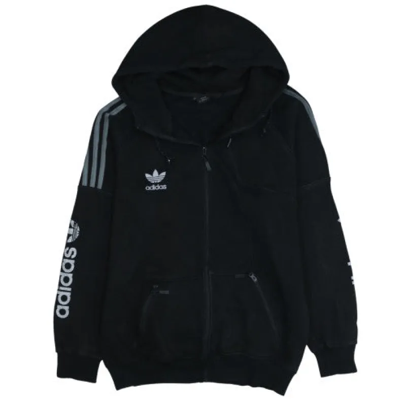 Adidas Black Hoodie Women’s XXLarge Trefoil Sleeve Logo Three Stripe Zip Up Sweatshirt sold by Vintage Club