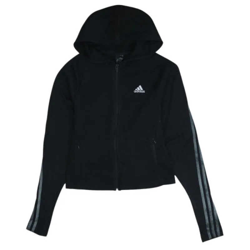 Adidas Black Full Zip Hoodie Women’s Small Three Stripe Sleeves Printed Logo Jacket sold by Vintage Club