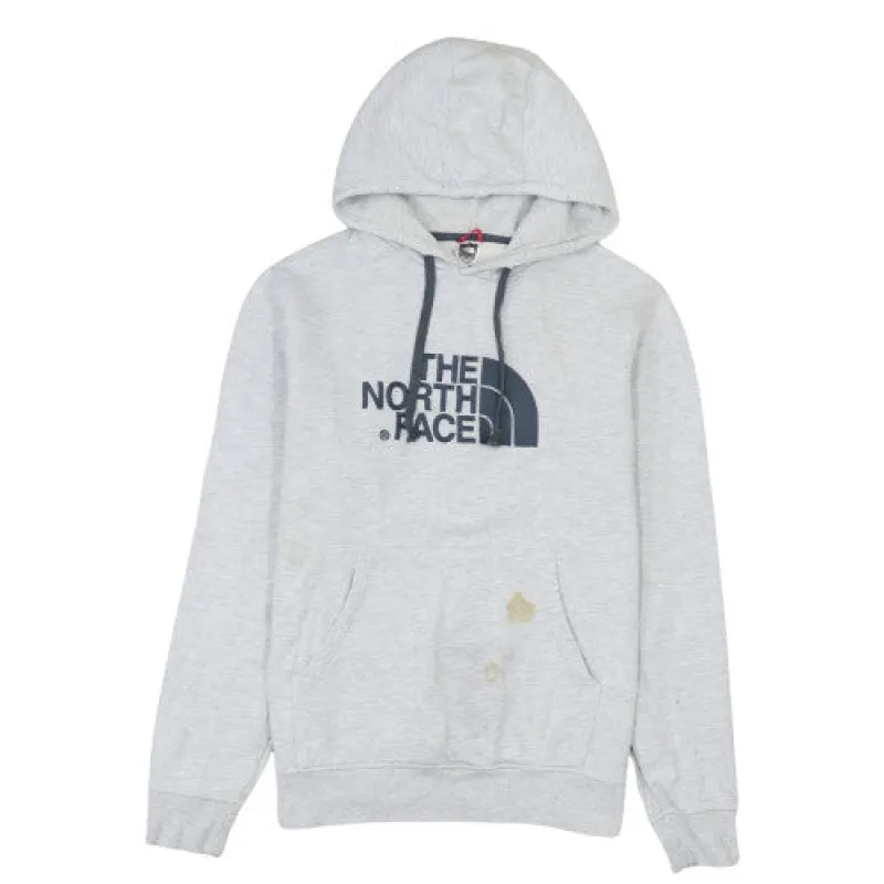 The North Face Light Grey Hoodie Men's Medium Printed Front Logo Kangaroo Pocket Pullover Sweatshirt sold by Vintage Club