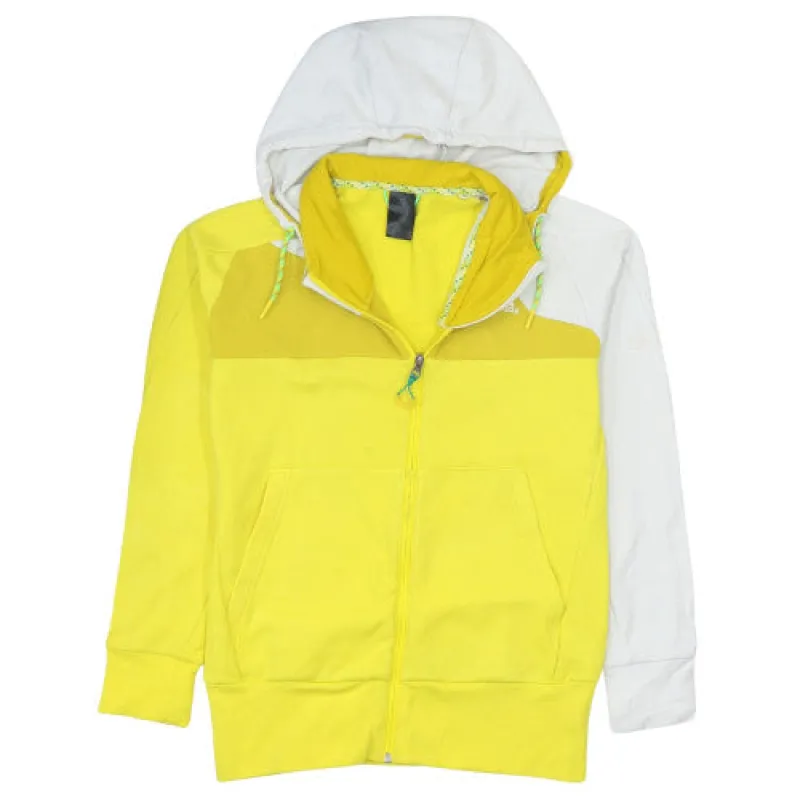Adidas Yellow White Full Zip Hoodie Women’s Small Colour Block Drawstring Hood Kangaroo Pockets Sweatshirt sold by Vintage Club
