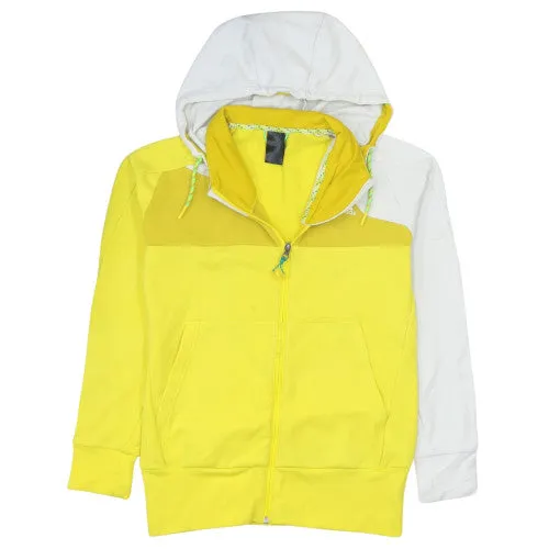 Adidas Yellow White Full Zip Hoodie Women’s Small Colour Block Drawstring Hood Kangaroo Pockets Sweatshirt sold by Vintage Club
