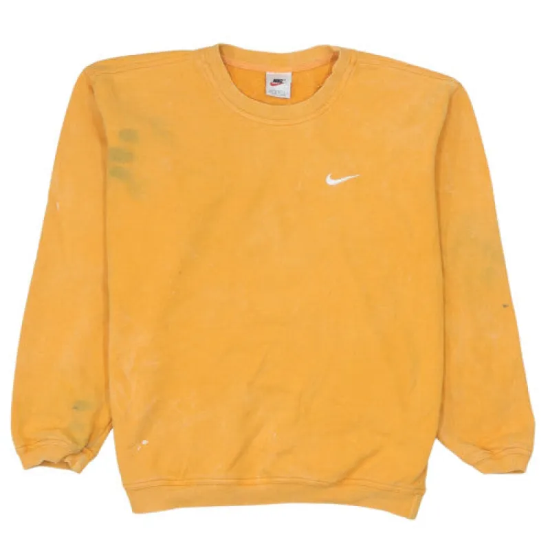 Nike Mustard Yellow Sweatshirt Women’s Medium Embroidered Swoosh Crewneck Pullover Fleece Top sold by Vintage Club