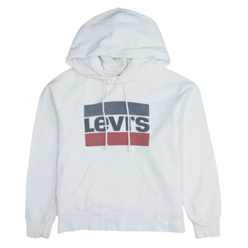 Levi's White Hoodie Women's XXL Printed Batwing Logo Kangaroo Pocket Pullover Sweatshirt sold by Vintage Club