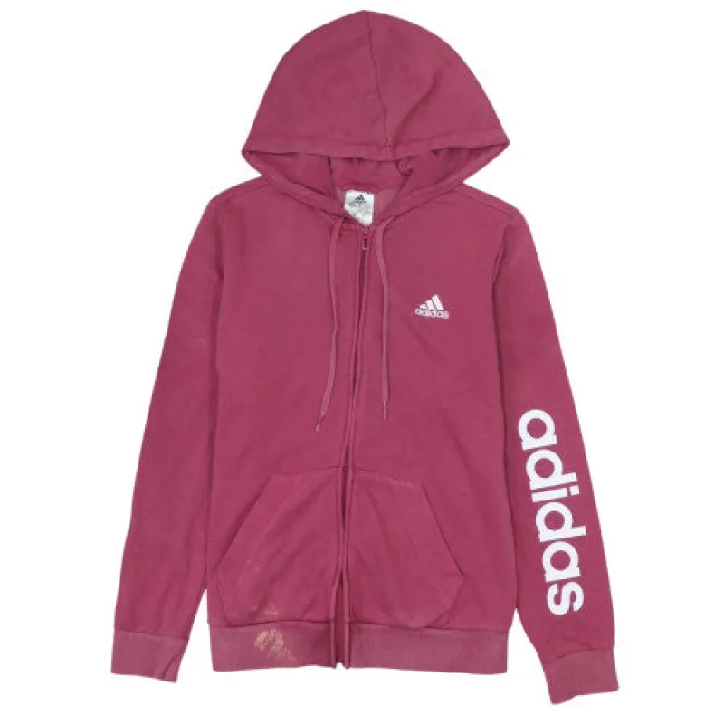 Adidas Dark Pink Zip Hoodie Women’s Small Printed Logo Sleeve Pockets Casual Sweatshirt made by Adidas