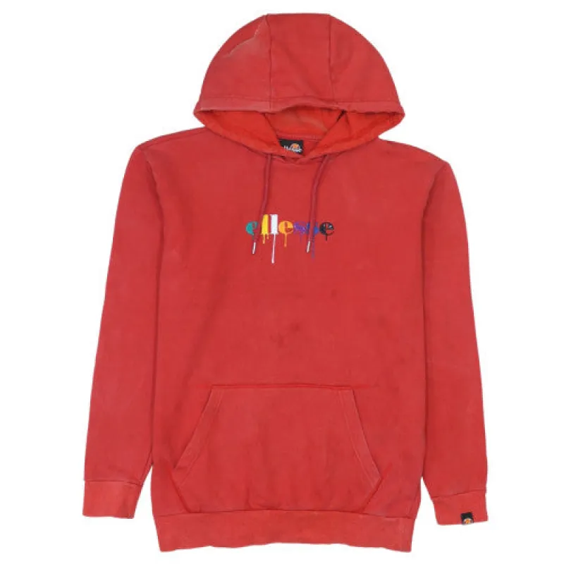 Ellesse Red Hoodie Men's Medium Multicolour Printed Logo Kangaroo Pocket Pullover Sweatshirt made by Ellesse