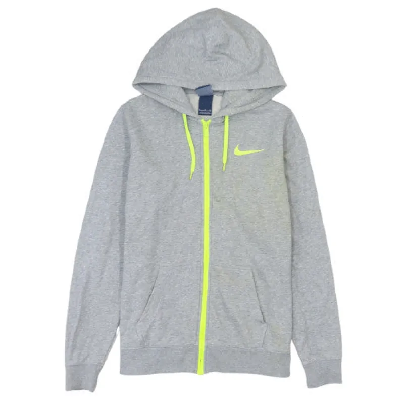 Nike Grey Full Zip Hoodie Women’s XLarge Neon Swoosh Drawstring Pockets Sweatshirt sold by Vintage Club