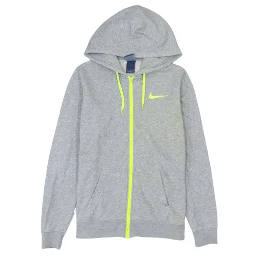 Nike Grey Full Zip Hoodie Women’s XLarge Neon Swoosh Drawstring Pockets Sweatshirt sold by Vintage Club