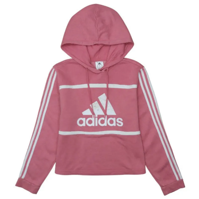 Adidas Pink Hoodie Women’s Large Printed Logo Three Stripe Sleeves Pullover Sweatshirt sold by Vintage Club