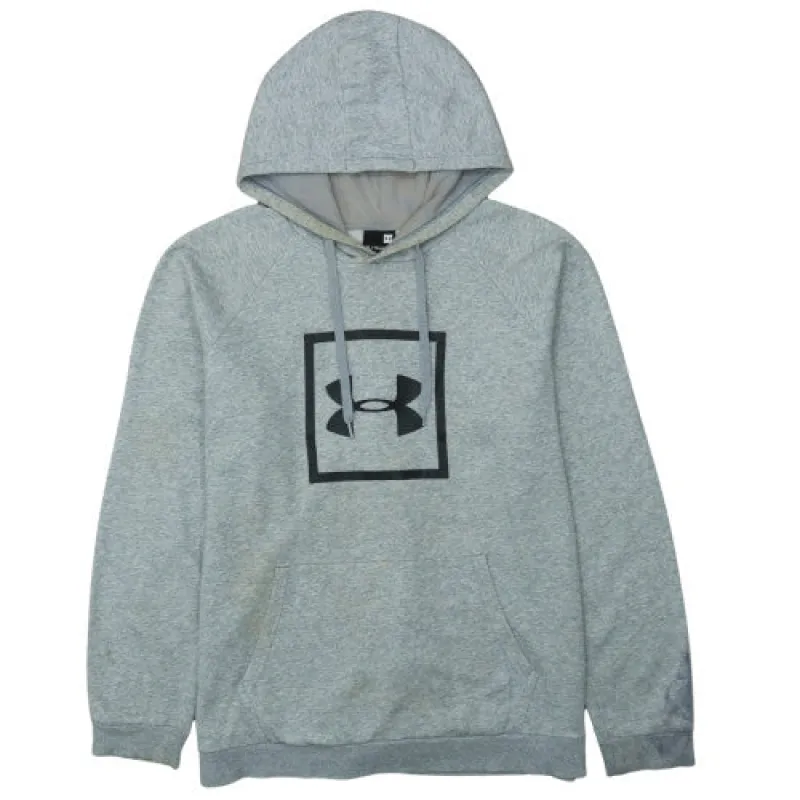 Under Armour Grey Hoodie Men's XLarge Printed Box Logo Kangaroo Pocket Pullover Sweatshirt sold by Vintage Club