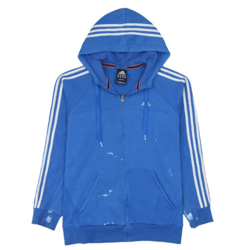 Adidas Blue Full Zip Hoodie Men's Medium Three Stripe Sleeve Drawstring Hood Sweatshirt sold by Vintage Club