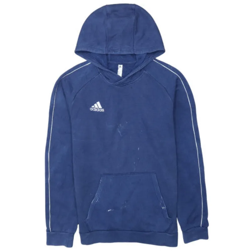 Adidas Navy Blue Hoodie Men's Medium Printed Logo Piping Kangaroo Pocket Pullover Sweatshirt sold by Vintage Club