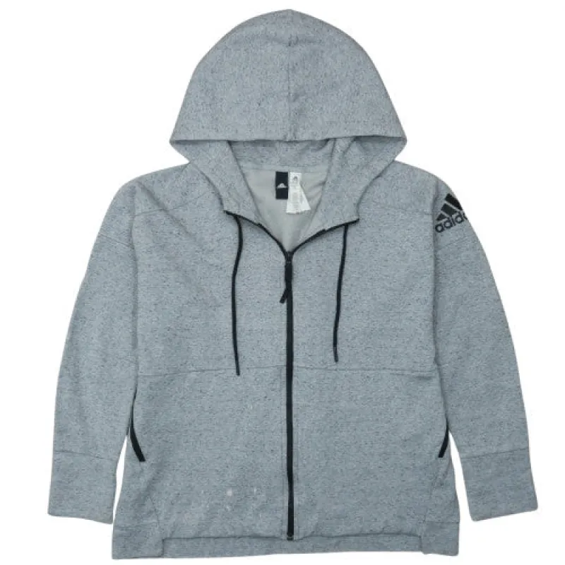 Adidas Light Grey Full Zip Hoodie Women’s XLarge Printed Sleeve Logo Drawstring Pockets Sweatshirt sold by Vintage Club