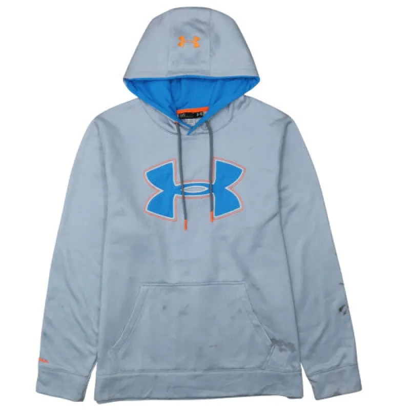 Under Armour Light Grey Hoodie Men's Large Printed Logo Kangaroo Pocket Pullover Sweatshirt sold by Vintage Club