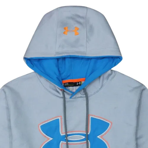 Under Armour Light Grey Hoodie Men's Large Printed Logo Kangaroo Pocket Pullover Sweatshirt sold by Vintage Club product image thumbnail 3