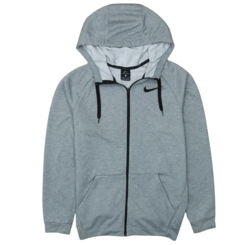 Nike Grey Full Zip Hoodie Men's Small Dri-Fit Embroidered Swoosh Drawstring Pockets Sweatshirt sold by Vintage Club