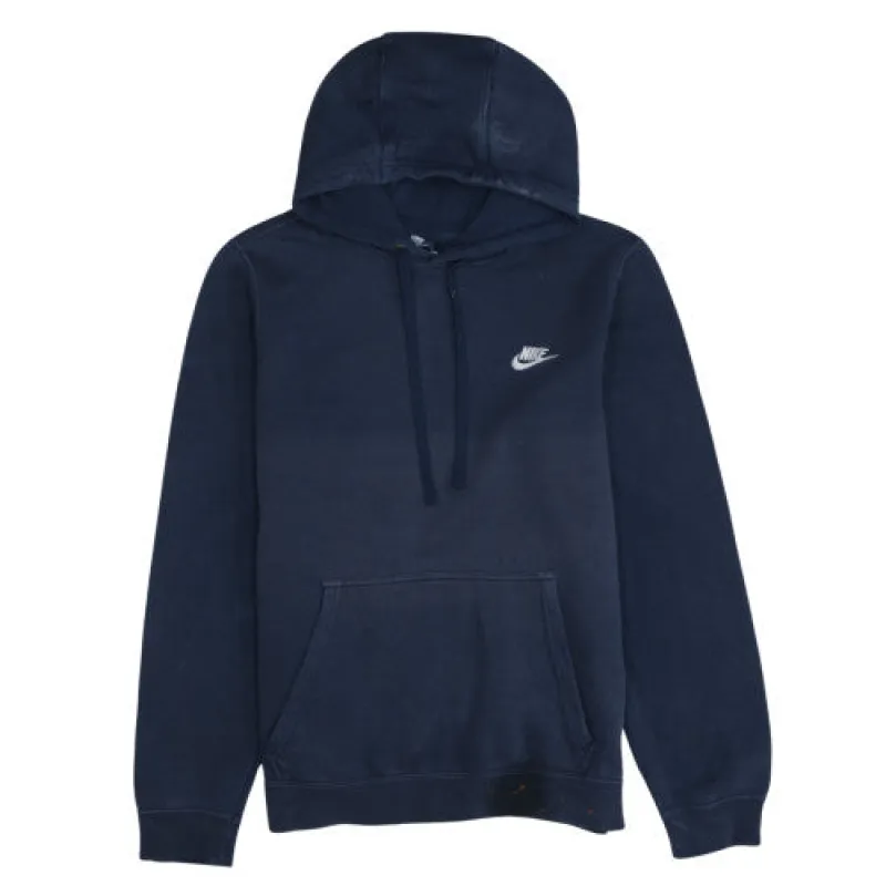 Nike Navy Blue Hoodie Men's Small Embroidered Swoosh Logo Kangaroo Pocket Pullover Sweatshirt sold by Vintage Club