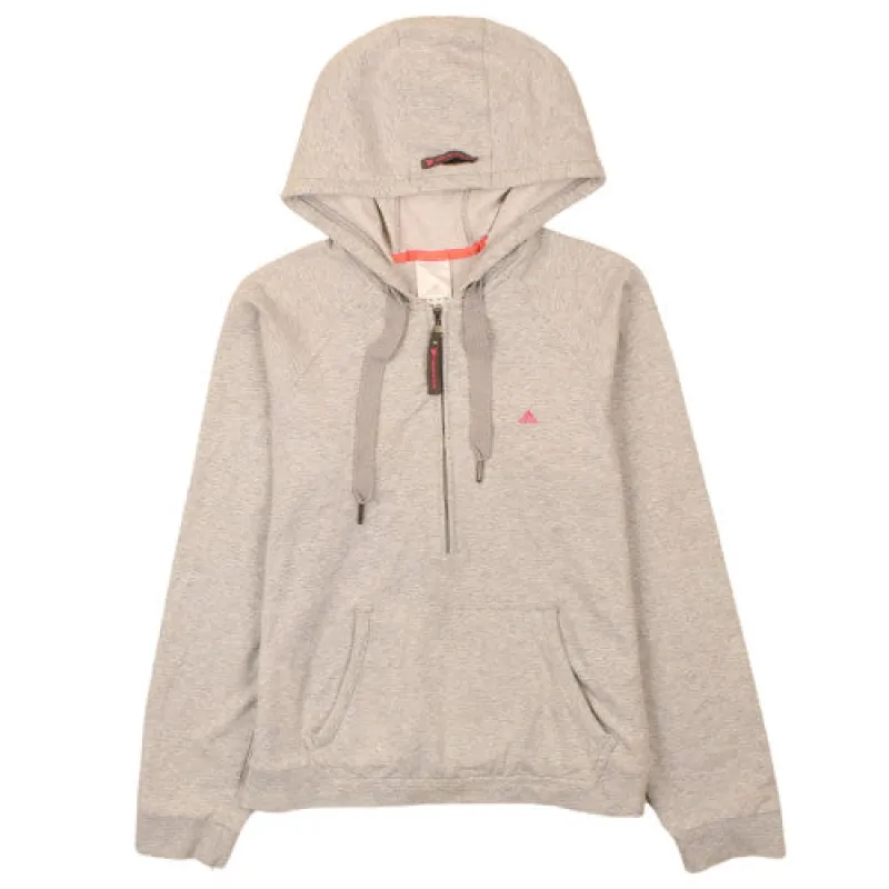 Adidas Light Grey Hoodie Women's Medium Half Zip Drawstring Hood Small Logo Sweatshirt sold by Vintage Club