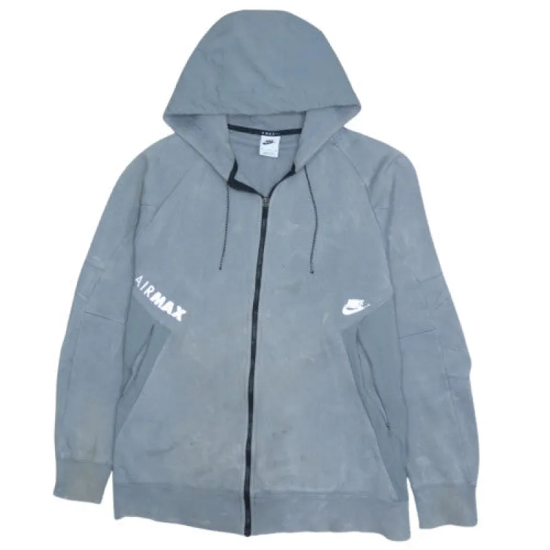 Nike Grey Full Zip Hoodie Men's XLarge Air Max Printed Logos Kangaroo Pockets Sweatshirt made by Nike