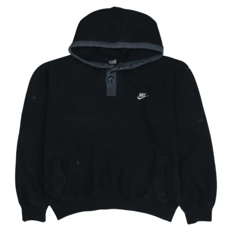 Nike Black Hoodie Men’s XXLarge Button Neck Embroidered Swoosh Kangaroo Pockets Pullover sold by Vintage Club