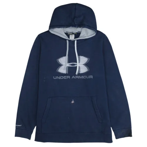 Under Armour Navy Blue Hoodie Men's XLarge Printed Logo Kangaroo Pocket Pullover Sweatshirt sold by Vintage Club