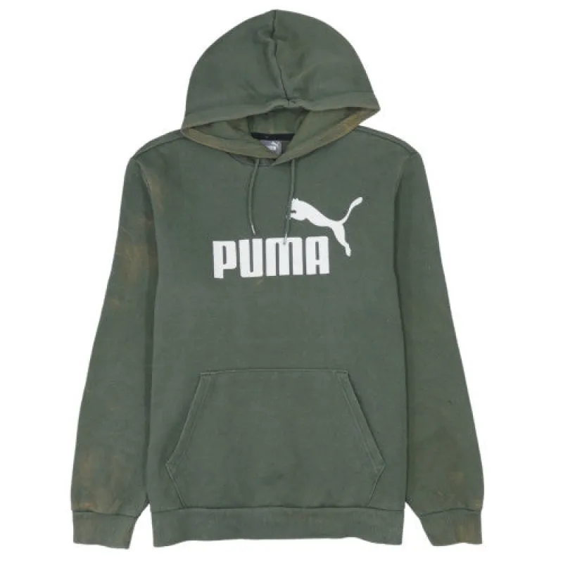 Puma Khaki Green Hoodie Men's Medium Printed Logo Kangaroo Pocket Pullover Sweatshirt sold by Vintage Club