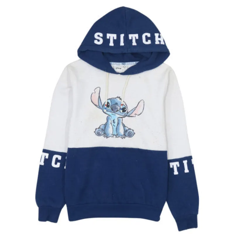 Disney Navy Blue White Hoodie Women’s XSmall Stitch Printed Graphic Pullover Sweatshirt sold by Vintage Club