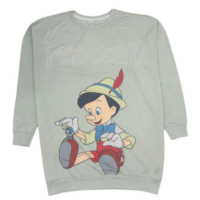 Disney Sage Green Sweatshirt Women’s Medium Pinocchio Printed Graphic Crewneck Pullover Top sold by Vintage Club
