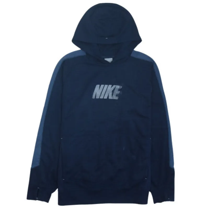 Nike XL Navy Blue 90's Spellout Pullover Hoodie Women's Bold Logo made by Nike