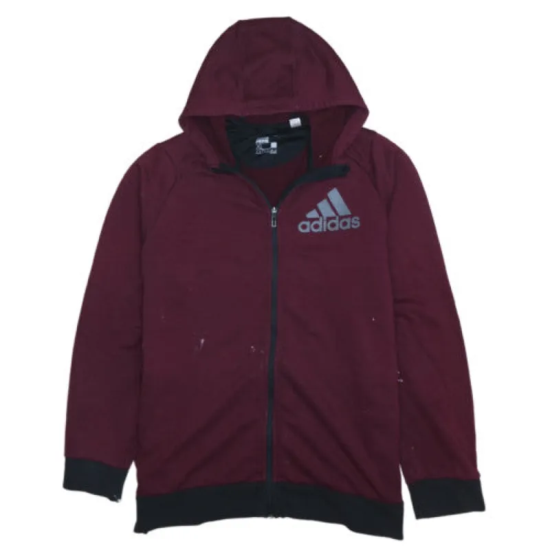 Adidas Burgundy Red Hoodie Men's XLarge Full Zip Climalite Printed Logo Casual Sweatshirt sold by Vintage Club