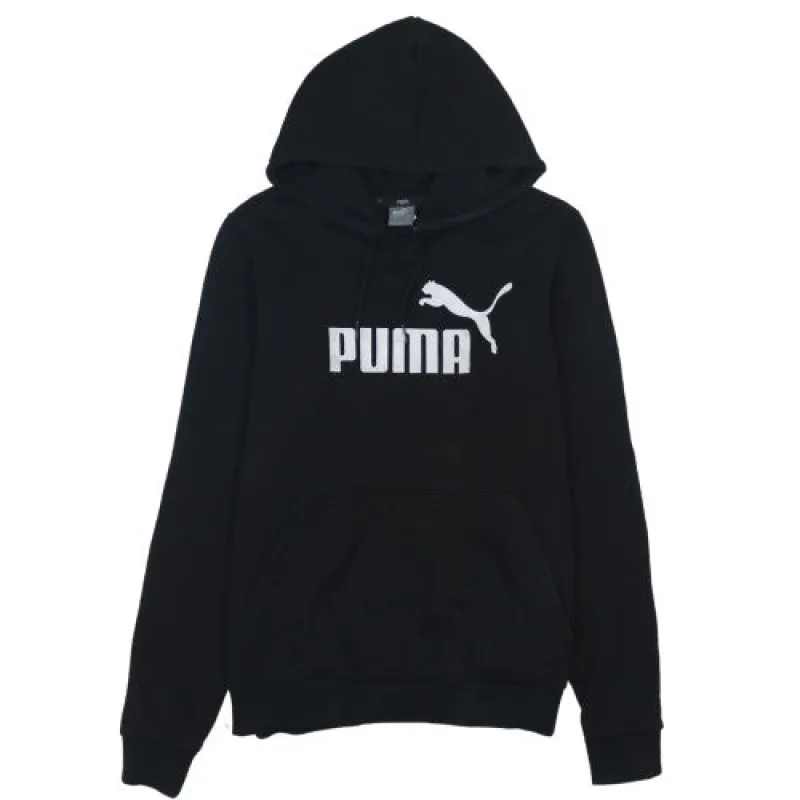 Puma Black Hoodie Women’s Medium Printed Logo Kangaroo Pocket Drawstring Pullover Sweatshirt sold by Vintage Club