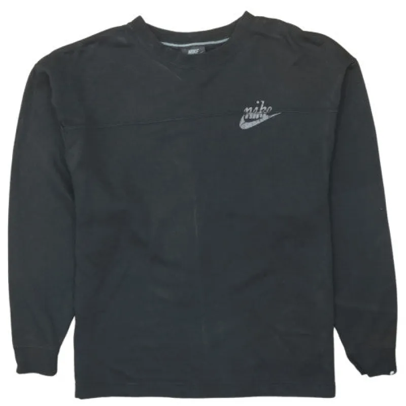 Nike Black Sweatshirt Men's Small Printed Swoosh Logo Front Back Crewneck Pullover Top made by Nike