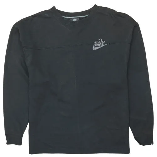 Nike Black Sweatshirt Men's Small Printed Swoosh Logo Front Back Crewneck Pullover Top sold by Vintage Club