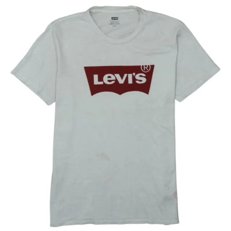 Levi's White Logo T Shirt Men's Medium Red Batwing Printed Front Casual Tee sold by Vintage Club