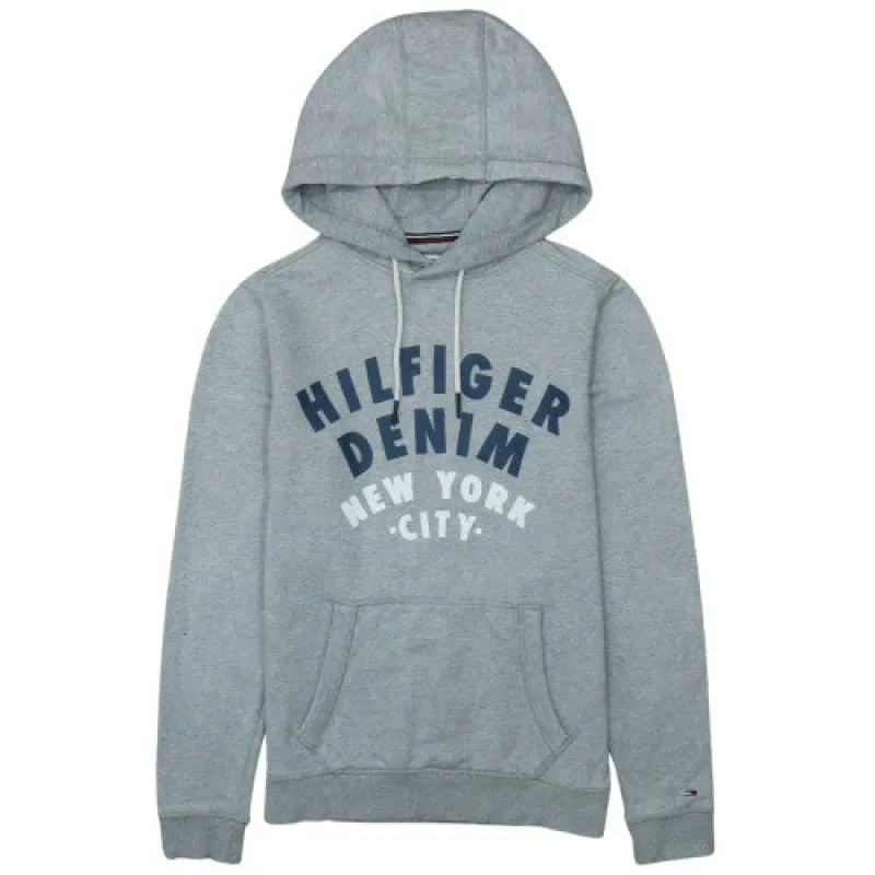 Tommy Hilfiger Grey Hoodie Men's Small Printed Hilfiger Denim New York Logo Pullover Sweatshirt sold by Vintage Club