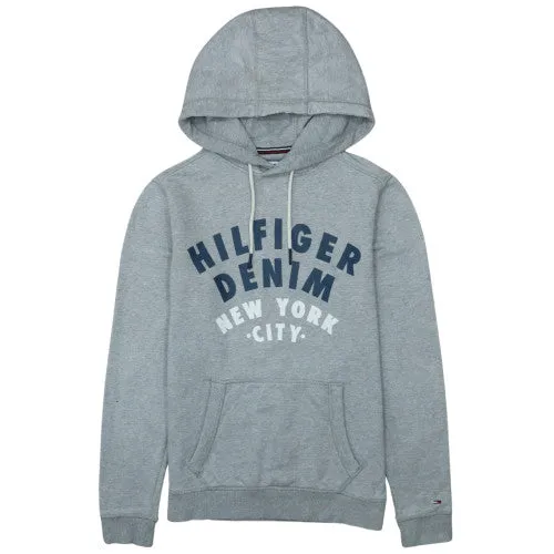 Tommy Hilfiger Grey Hoodie Men's Small Printed Hilfiger Denim New York Logo Pullover Sweatshirt sold by Vintage Club