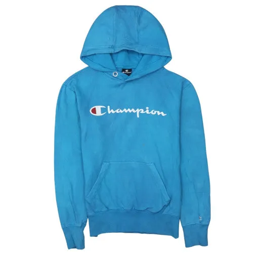 Champion Turquoise Blue Hoodie Men's Small Printed Logo Kangaroo Pocket Pullover Sweatshirt sold by Vintage Club