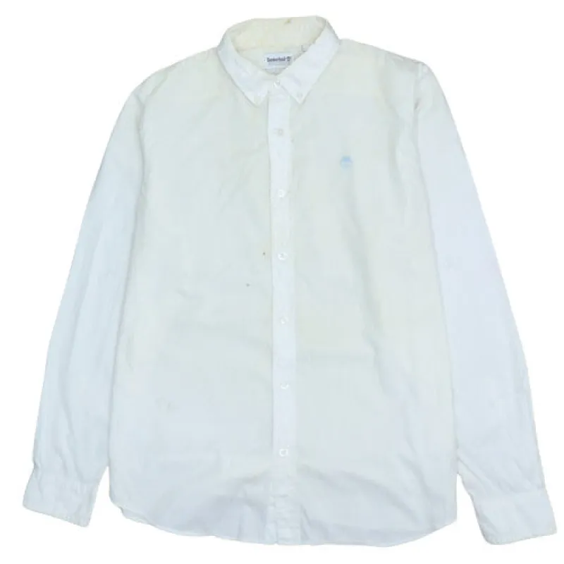 Timberland Cream Button Down Shirt Men's Large Slim Fit Embroidered Logo Casual Top made by Timberland
