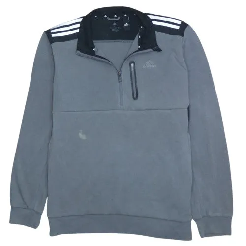 Adidas Grey Quarter Zip Sweatshirt Men's Large Three Stripes Chest Zip Pocket Pullover Top sold by Vintage Club