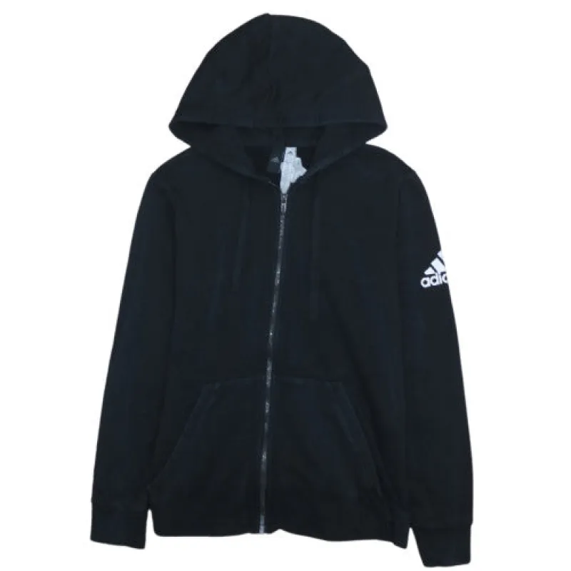 Adidas Black Full Zip Hoodie Women's Large Sleeve Logo Kangaroo Pockets Casual Sweatshirt sold by Vintage Club