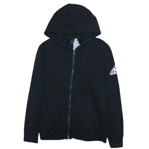 Adidas Black Full Zip Hoodie Women's Large Sleeve Logo Kangaroo Pockets Casual Sweatshirt sold by Vintage Club