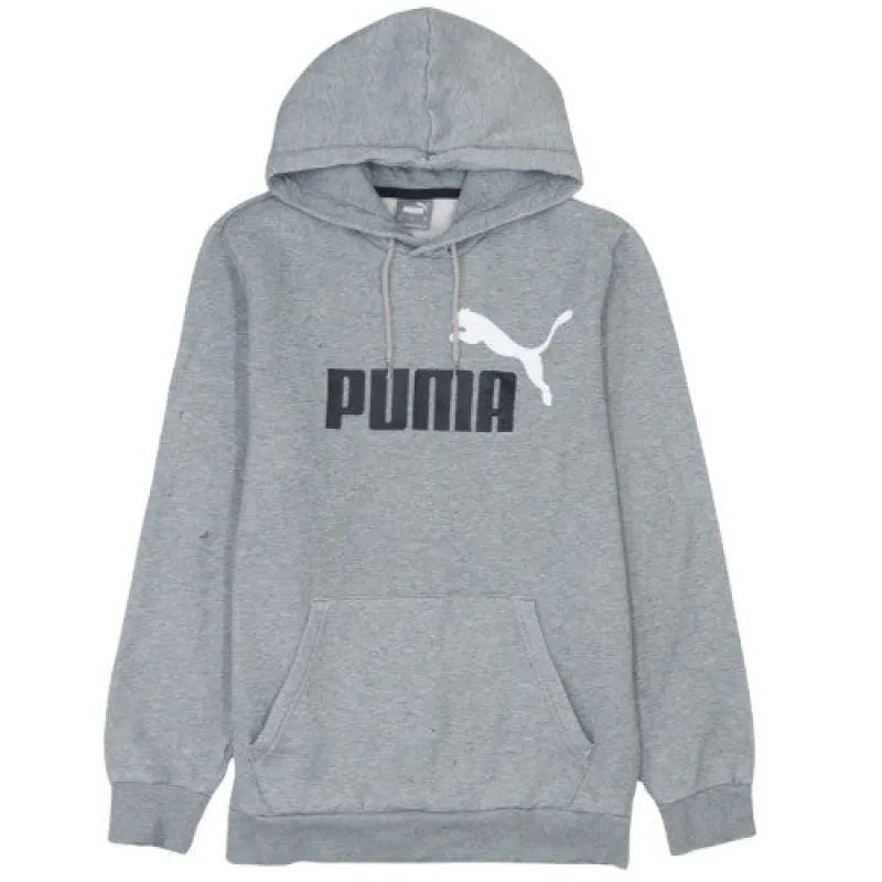 Puma Grey Hoodie Men's Small Printed Logo Kangaroo Pocket Drawstring Pullover Sweatshirt sold by Vintage Club