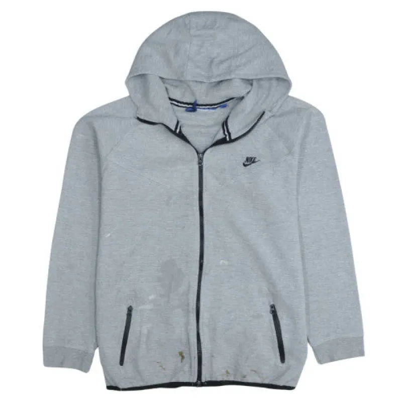 Nike Light Grey Full Zip Hoodie Men's Large Embroidered Swoosh Zip Pockets Sweatshirt made by Nike