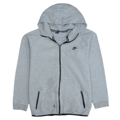 Nike Light Grey Full Zip Hoodie Men's Large Embroidered Swoosh Zip Pockets Sweatshirt sold by Vintage Club