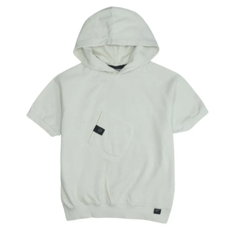 Nike Cream Short Sleeve Hoodie Women’s Large Asymmetric Pocket Minimal Logo Sweatshirt Top made by Nike