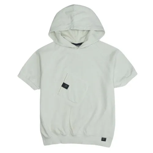 Nike Cream Short Sleeve Hoodie Women’s Large Asymmetric Pocket Minimal Logo Sweatshirt Top sold by Vintage Club