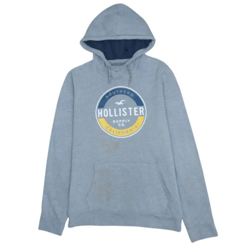 Hollister Light Grey Hoodie Men's Large Printed Logo Kangaroo Pocket Pullover Sweatshirt sold by Vintage Club